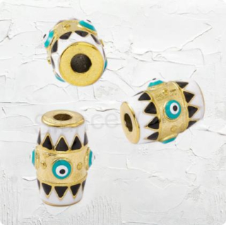 Nerezový smaltovaný korálek váleček oko - mezidíl 16 x 12 mm (AA365)