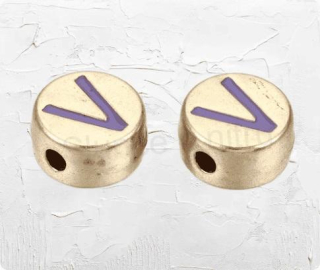 Smaltované korálky písmenko V - 8 x 4 mm (AA374)