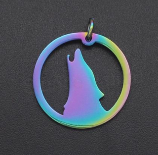 Nerezový přívěsek vlk, iontové pokovování - 20 mm (AA386)