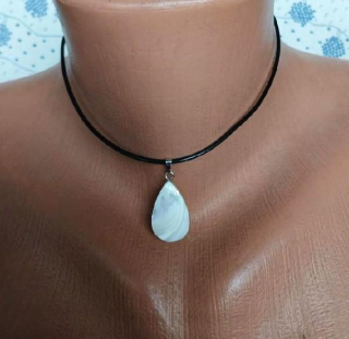 Náhrdelník choker kůže - pravá mušle (BD976)
