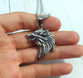 Nerezový náhrdelník s přívěskem vikinský vlk (BD987)