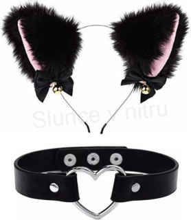 Čelenka s kočičími oušky + choker se srdcem (BD698)
