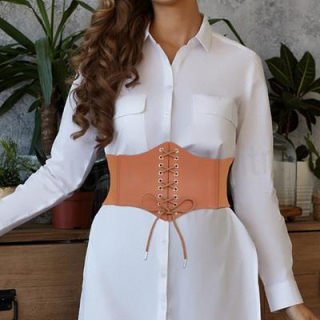 Gotický kožený korzet hnědý délka složený 74 cm (K641)