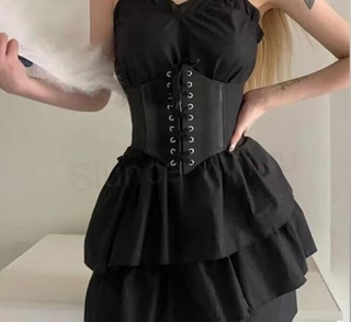 Gotický kožený korzet černý délka složený 34 cm (K645)