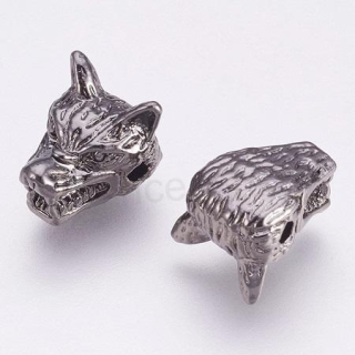 Slitinový korálek vlčí hlava - mezidíl 13 x 9,5 mm antracitový (AA397)