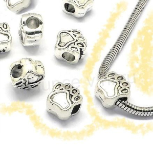 Slitinový korálek tlapka - mezidíl 11,5 x 11 x 7,5 mm stříbro (AA408)