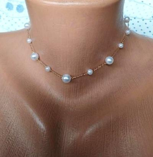 Náhrdelník, choker s imitací ABS perel z nerezové oceli (BD989)