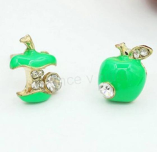 Puzetové jablkové náušnice se zirkony zelené (BB19)