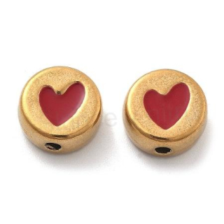 Nerezový korálek se srdcem pozlaceno 18K - 10 x 4,5 mm (AA413)