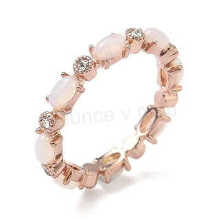 Prsten ozdobený kubickým zirkoniem a opálovým nálezem oválky velikost 19,1 mm (BP553)