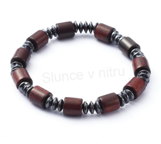 Minerální náramek s korálky dřeva, hematit (X2133)