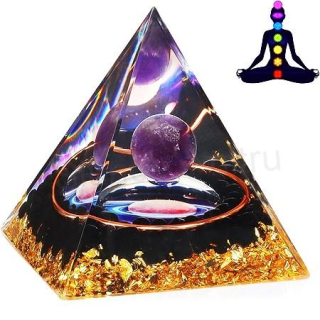 Orgonitová pyramida - kosmický vesmír, ametyst, obsidián 6,2 x 5,9 cm (PP213)