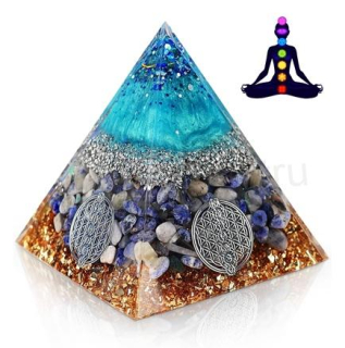 Orgonitová pyramida - květ života, kyanitový kámen 6,2 x 5,9 cm (PP216)