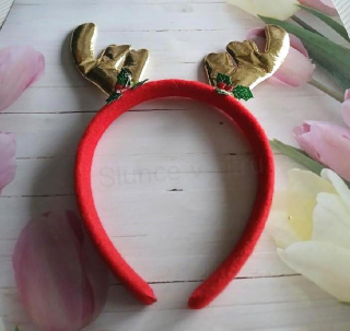 Vánoční čelenka do vlasů zlaté parůžky (H724)