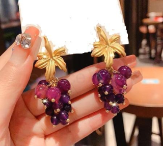 Minerální nefritové náušnice hrozen, víno (X2172)