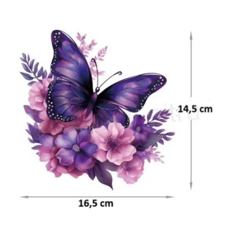 Nášivka vinylová motýl s květinami 16,5 x 14,5 cm (C817)