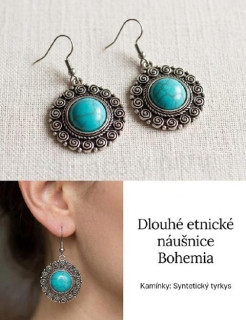Dlouhé etnické náušnice Bohemia s tyrkysem (BB937)