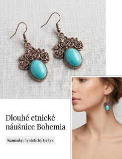 Dlouhé etnické náušnice Bohemia s tyrkysem (BB938)