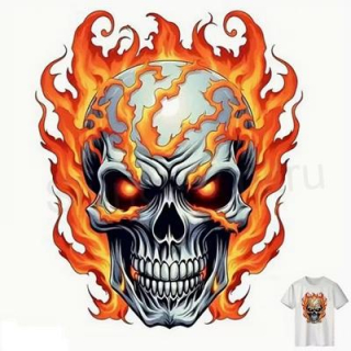 Nášivka vinylová hořřicí lebka, skull 21 x 22 cm (C819)