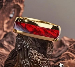 Nerezový prsten s červeným designem (BP578)