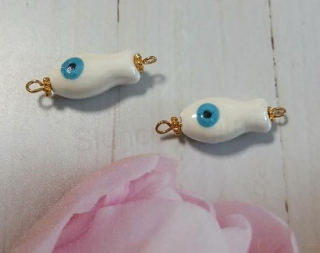 Přívěšek porcelánová ryba, rybka 30 x 10 mm bílá (AA442)