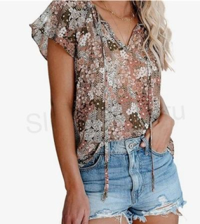 Dámská ležérní tunika výstřih do V, krátký rukáv velikost L (K680)