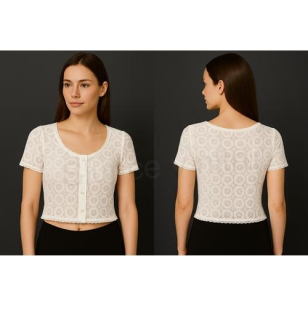 Dirndl halenka z jemné bílé krajky – krátký střih, velikost 34 (K687)