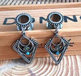 Tunel do ucha s přívěskem – opál, chirurgická ocel (BB944)