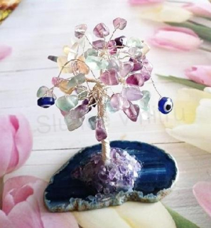 Minerální stromeček štěstí – achát, fluorit, ochranné oko (X2184)