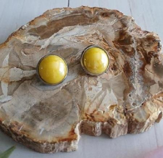 Náušnice klipsny imitace perly – žlutá, nerez ocel (BB953)