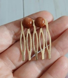 Minerální hřeben do vlasů s avanturínem – zlatý (H755)