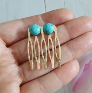 Minerální hřeben do vlasů s tyrkenitem – zlatý (H756)