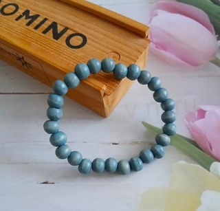 Korálkový dřevěný náramek modrý tyrkys, korálky 8 mm (BC651)