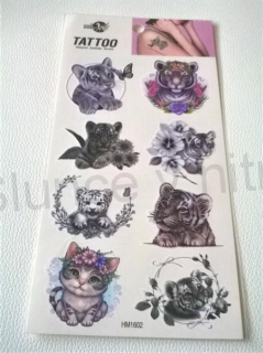 Voděodolné, dočasné tetovaní tygr, tygřík, kotě (E68)