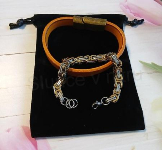 Pánský kožený náramek z pravé kůže s uzávěrem královský řetízek 6 mm (BC682)