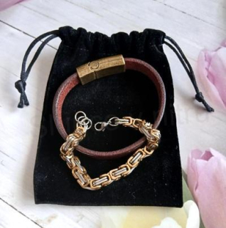 Pánský kožený náramek z pravé kůže s uzávěrem královský řetízek 6 mm (BC684)