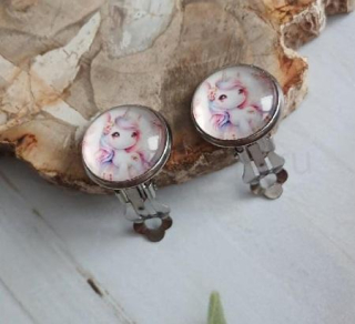 Náušnice klipsy jednorožec, kabošon 14 mm – nerez (BB982)