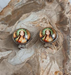 Náušnice klipsy Panna Maria Guadalupská, kabošon 14 mm – nerez (BB985)