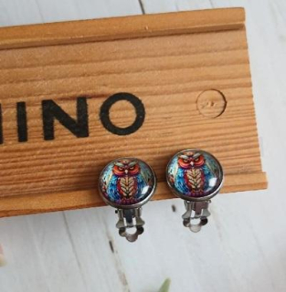 Náušnice klipsy sova, kabošon 14 mm – nerez (BB986)