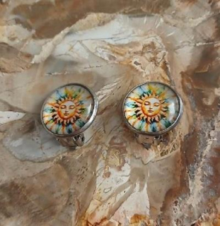 Náušnice klipsy slunce, kabošon 14 mm – nerez (BB989)