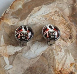 Náušnice klipsy steampunk, kabošon 14 mm – nerez (BB990)