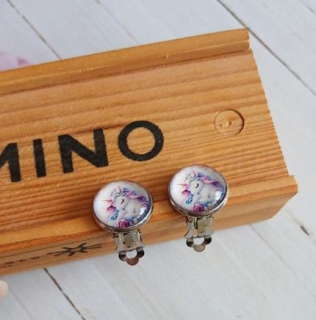 Náušnice klipsy jednorožec, kabošon 14 mm – nerez (BB991)