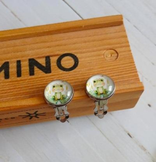 Náušnice klipsy žába, kabošon 14 mm – nerez (BB992)