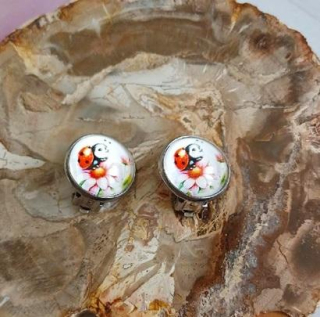 Náušnice klipsy beruška, kabošon 14 mm – nerez (BB995)