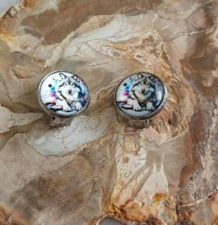 Náušnice klipsy vlk, kabošon 14 mm – nerez (BB997)