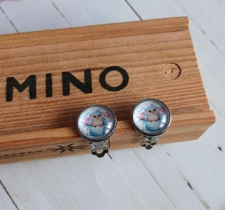 Náušnice klipsy sova, kabošon 14 mm – nerez (BB999)