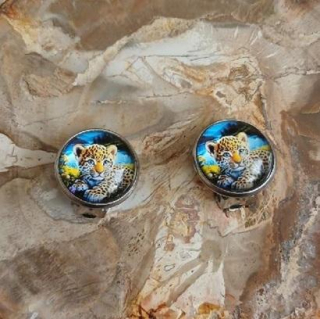 Náušnice klipsy tygr, kabošon 14 mm – nerez (BB1003)