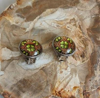 Náušnice klipsy čtyřlístek, kabošon 14 mm – nerez (BB1006)