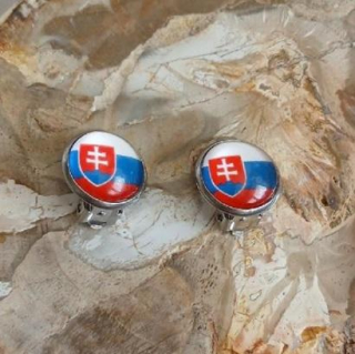 Náušnice klipsy slovenská vlajka, kabošon 14 mm – nerez (BB1008)