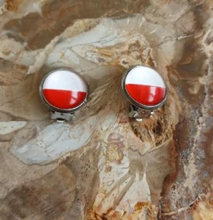 Náušnice klipsy polská vlajka, kabošon 14 mm – nerez (BB1009)